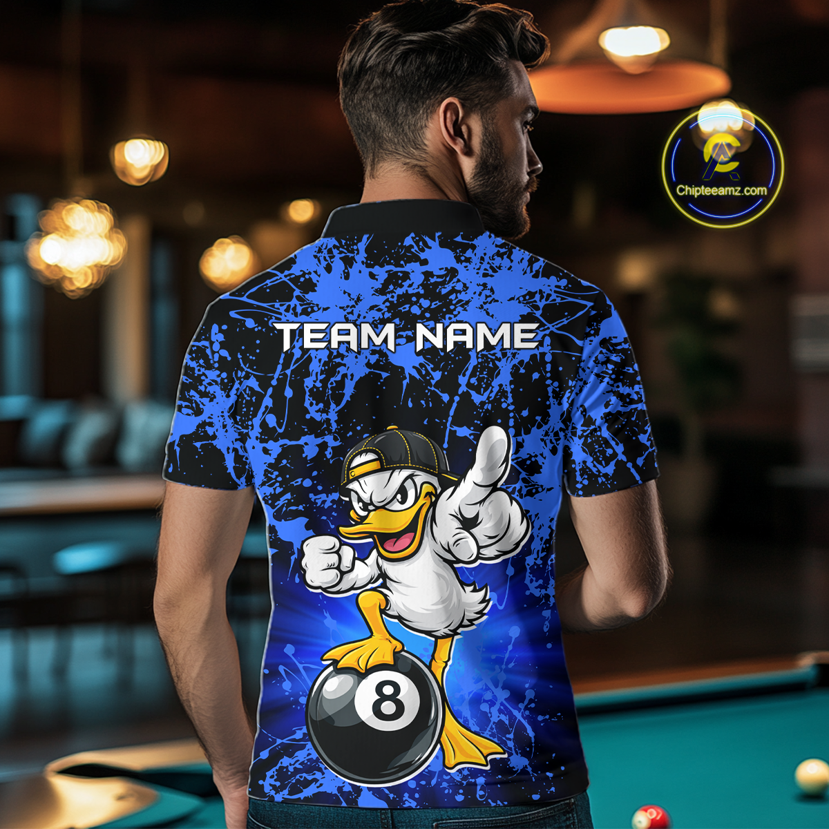 Custom Blue Funny Duck Billiard Shirt for Men Billiard Team Jersey League 8 Ball Pool Shirts NNT171
