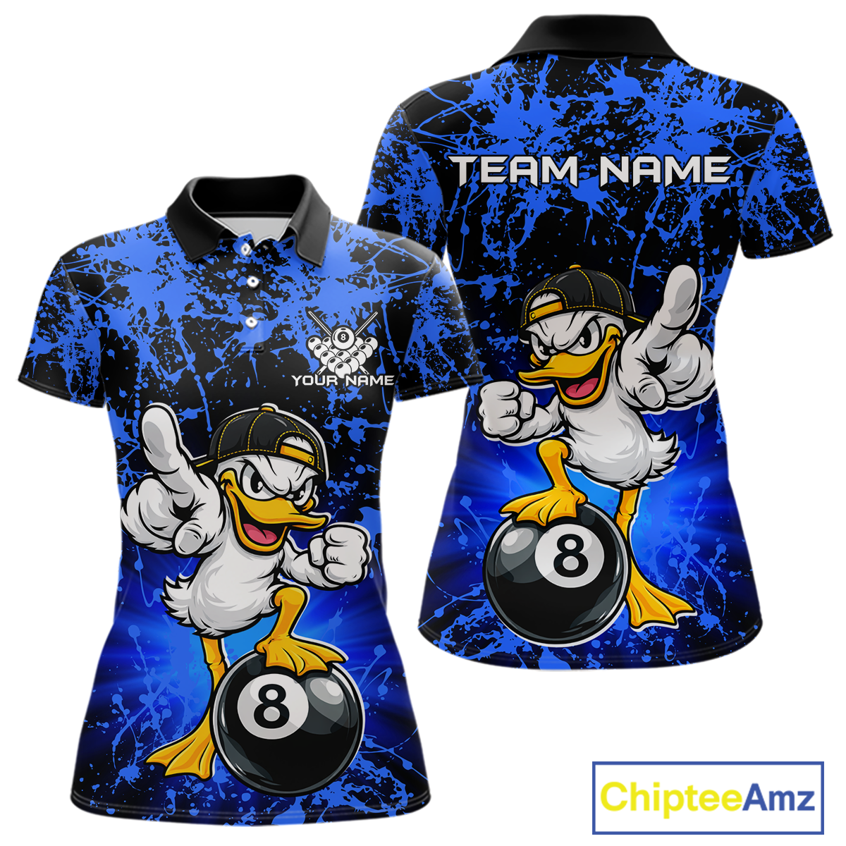 Custom Blue Funny Duck Billiard Shirt for Women Billiard Team Jersey League 8 Ball Pool Shirts NNT171