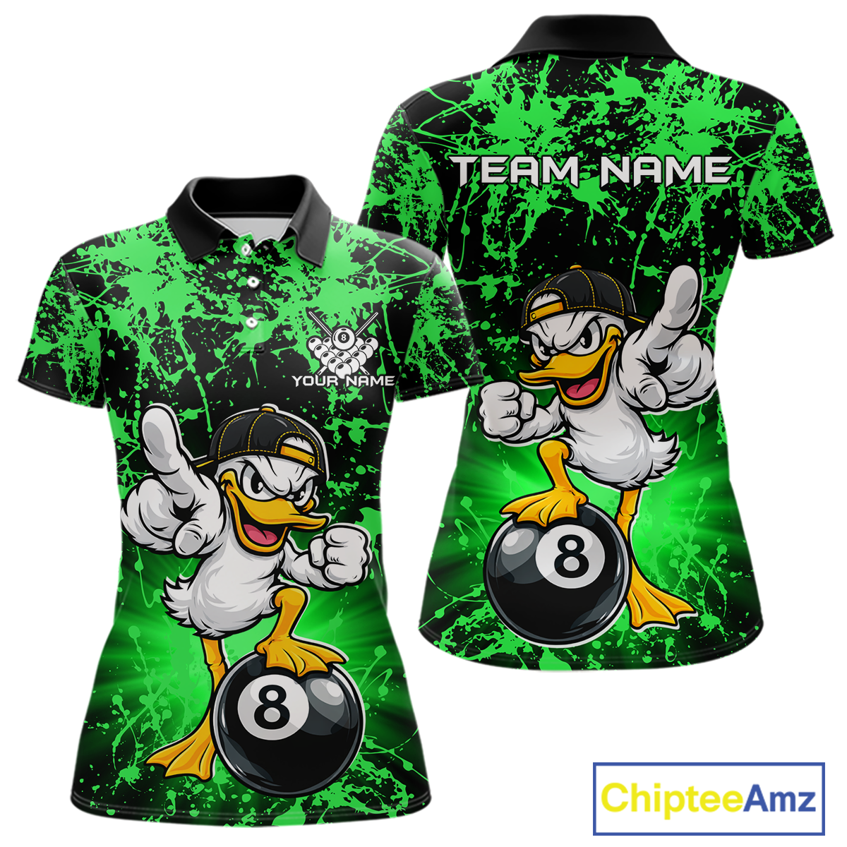 Custom Green Funny Duck Billiard Shirt for Women Billiard Team Jersey League 8 Ball Pool Shirts NNT171