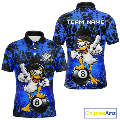 Custom Blue Funny Duck Billiard Shirt for Men Billiard Team Jersey League 8 Ball Pool Shirts NNT171