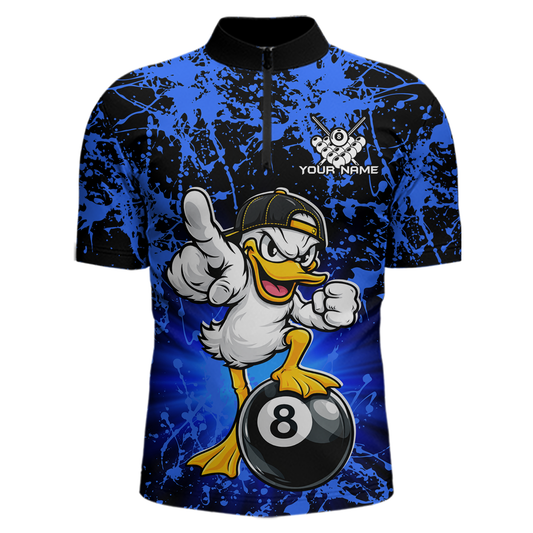Custom Blue Funny Duck Billiard Shirt for Men Billiard Team Jersey League 8 Ball Pool Shirts NNT171