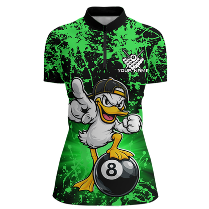 Custom Green Funny Duck Billiard Shirt for Women Billiard Team Jersey League 8 Ball Pool Shirts NNT171