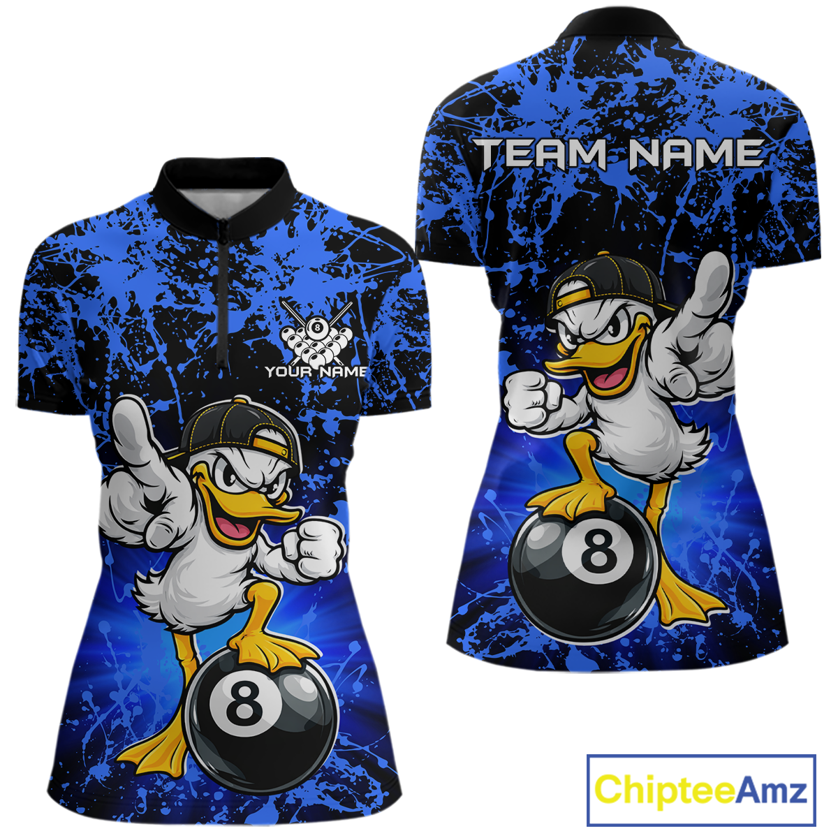 Custom Blue Funny Duck Billiard Shirt for Women Billiard Team Jersey League 8 Ball Pool Shirts NNT171