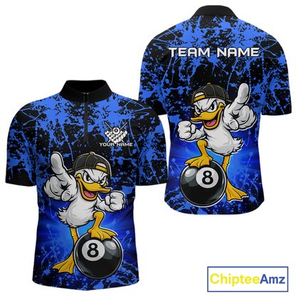 Custom Blue Funny Duck Billiard Shirt for Men Billiard Team Jersey League 8 Ball Pool Shirts NNT171