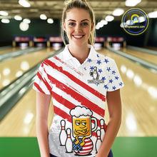 Load image into Gallery viewer, Custom US Flag Funny Beer Bowling Jersey for Women Polo &amp; 1/4 Zip Bowling Team Shirts HNT143