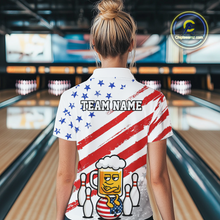 Load image into Gallery viewer, Custom US Flag Funny Beer Bowling Jersey for Women Polo &amp; 1/4 Zip Bowling Team Shirts HNT143