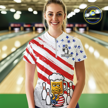 Load image into Gallery viewer, Custom US Flag Funny Beer Bowling Jersey for Women Polo &amp; 1/4 Zip Bowling Team Shirts HNT143