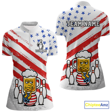 Load image into Gallery viewer, Custom US Flag Funny Beer Bowling Jersey for Women Polo &amp; 1/4 Zip Bowling Team Shirts HNT143