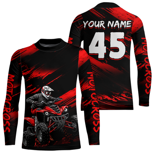 Custom Red ATV Motocross Jersey Kid Adult Quad Bike Jersey Off-Road Shirt UPF30+ DNT58
