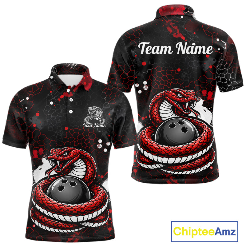 Custom Red Snake Bowling Jersey for Men Bowling Team Shirts Bowling League Polo & 1/4 Zip HNT490