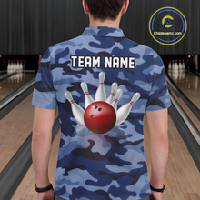 Load image into Gallery viewer, Custom Blue Camo Bowling Jersey for Men Bowling Team Shirts Bowling Uniform Polo &amp; 1/4 Zip HNT167