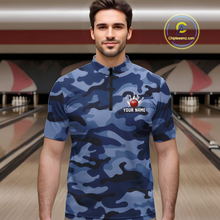 Load image into Gallery viewer, Custom Blue Camo Bowling Jersey for Men Bowling Team Shirts Bowling Uniform Polo &amp; 1/4 Zip HNT167