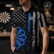 Load image into Gallery viewer, Custom Blue US Flag Darts Shirt for Men Darts Team Jerseys Dart Tourament Polo &amp; 1/4 Zip NNT116