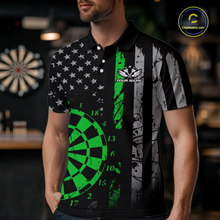 Load image into Gallery viewer, Custom Green US Flag Darts Shirt for Men Darts Team Jerseys Dart Tourament Polo &amp; 1/4 Zip NNT116