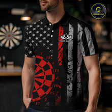 Load image into Gallery viewer, Custom Red US Flag Darts Shirt for Men Darts Team Jerseys Dart Tourament Polo &amp; 1/4 Zip NNT116