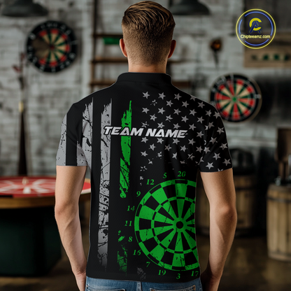 Custom Green US Flag Darts Shirt for Men Darts Team Jerseys Dart Tournament Polo & 1/4 Zip NNT116