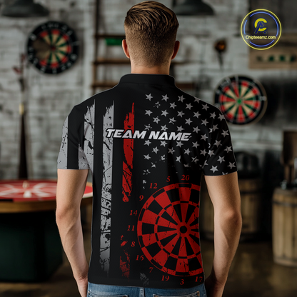 Custom Red US Flag Darts Shirt for Men Darts Team Jerseys Dart Tournament Polo & 1/4 Zip NNT116