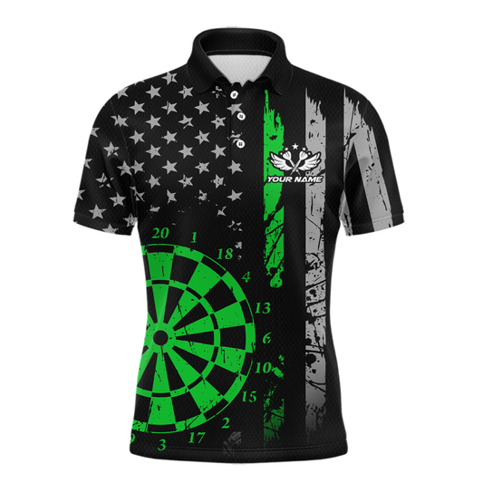 Custom Green US Flag Darts Shirt for Men Darts Team Jerseys Dart Tournament Polo & 1/4 Zip NNT116