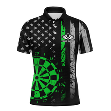 Load image into Gallery viewer, Custom Green US Flag Darts Shirt for Men Darts Team Jerseys Dart Tourament Polo &amp; 1/4 Zip NNT116