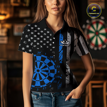 Load image into Gallery viewer, Custom Blue US Flag Darts Shirt for Women Darts Team Jerseys Dart Tourament Polo &amp; 1/4 Zip NNT116