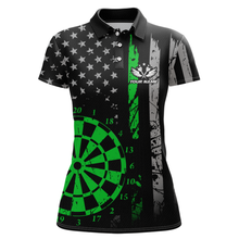 Load image into Gallery viewer, Custom Green US Flag Darts Shirt for Women Darts Team Jerseys Dart Tourament Polo &amp; 1/4 Zip NNT116