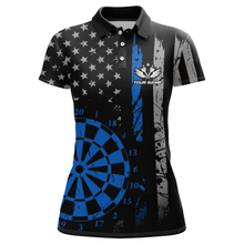 Load image into Gallery viewer, Custom Blue US Flag Darts Shirt for Women Darts Team Jerseys Dart Tourament Polo &amp; 1/4 Zip NNT116