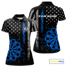 Load image into Gallery viewer, Custom Blue US Flag Darts Shirt for Women Darts Team Jerseys Dart Tourament Polo &amp; 1/4 Zip NNT116