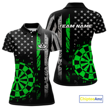 Load image into Gallery viewer, Custom Green US Flag Darts Shirt for Women Darts Team Jerseys Dart Tourament Polo &amp; 1/4 Zip NNT116