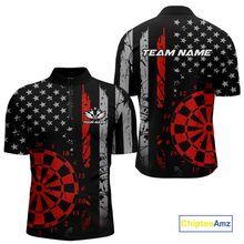 Load image into Gallery viewer, Custom Red US Flag Darts Shirt for Men Darts Team Jerseys Dart Tourament Polo &amp; 1/4 Zip NNT116