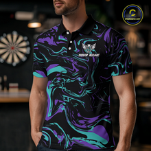 Load image into Gallery viewer, Purple-Turquoise Pattern Darts Team Jerseys Dart Shirts For Men Dart Tournament Polo &amp; 1/4 Zip NNT119