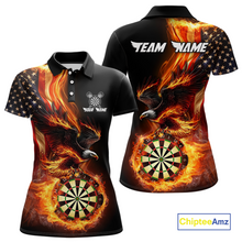 Load image into Gallery viewer, Custom Flame US Flag Eagle Darts Shirt for Women Darts Team Jerseys Dart Tourament Polo &amp; 1/4 Zip NNT112