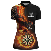 Load image into Gallery viewer, Custom Flame US Flag Eagle Darts Shirt for Women Darts Team Jerseys Dart Tourament Polo &amp; 1/4 Zip NNT112