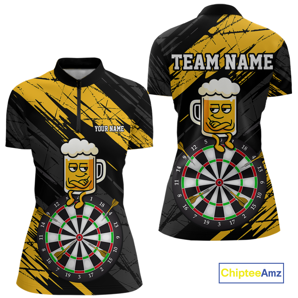 Custom Yellow Funny Beer Darts Board Dart Shirts For Women Darts Team Jerseys Dart Tournament NNT120