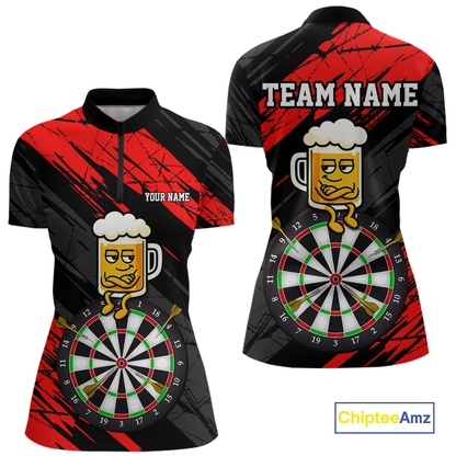Custom Red Funny Beer Darts Board Dart Shirts For Women Darts Team Jerseys Dart Tournament NNT120