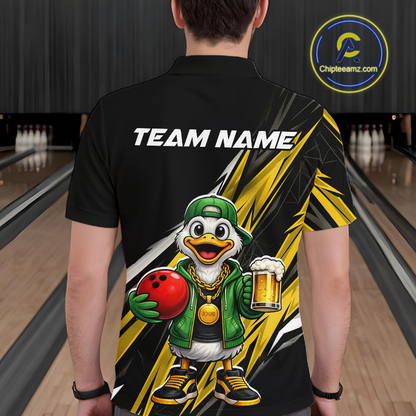 Custom Yellow Beer Duck Bowling Shirt for Men Duck Funny Beer Bowling Team Jersey HNT276