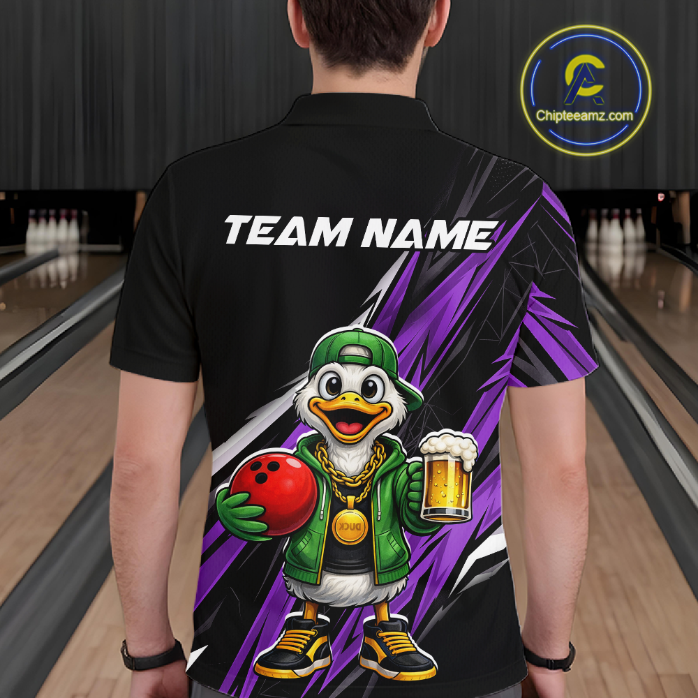 Custom Purple Beer Duck Bowling Shirt for Men Duck Funny Beer Bowling Team Jersey HNT276
