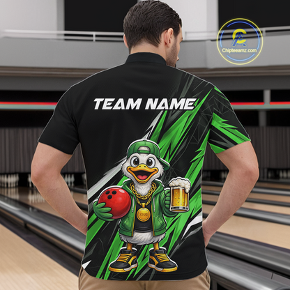 Custom Green Beer Duck Bowling Shirt for Men Duck Funny Beer Bowling Team Jersey HNT276