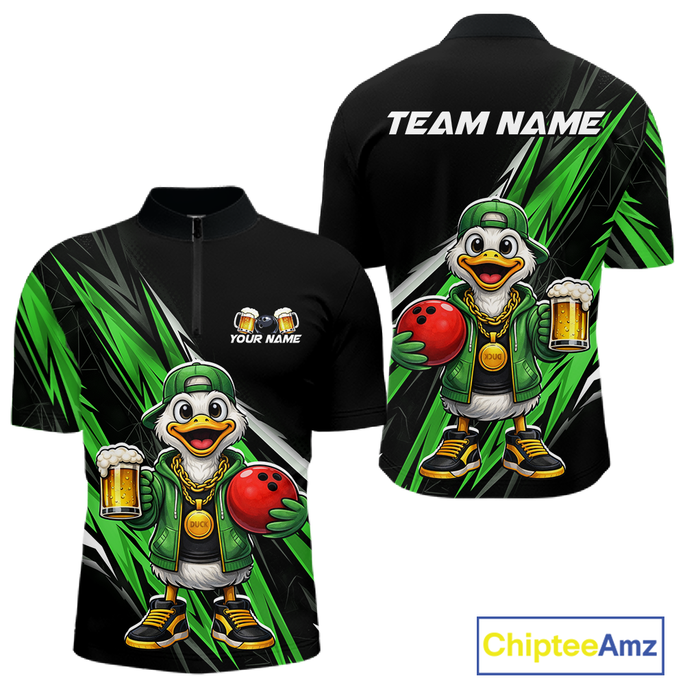Custom Green Beer Duck Bowling Shirt for Men Duck Funny Beer Bowling Team Jersey HNT276
