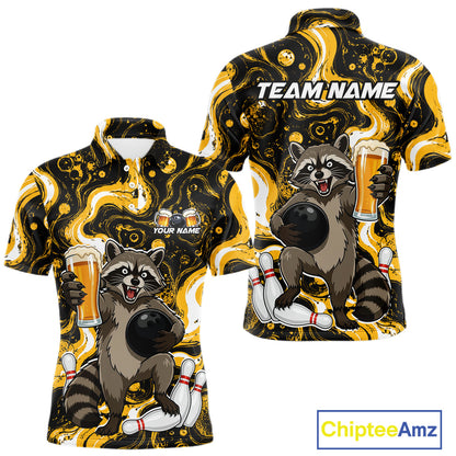 Custom Beer Raccoon Bowling Shirt for Men Bowling Polo & 1/4 Zip Bowling Team Shirts HNT311