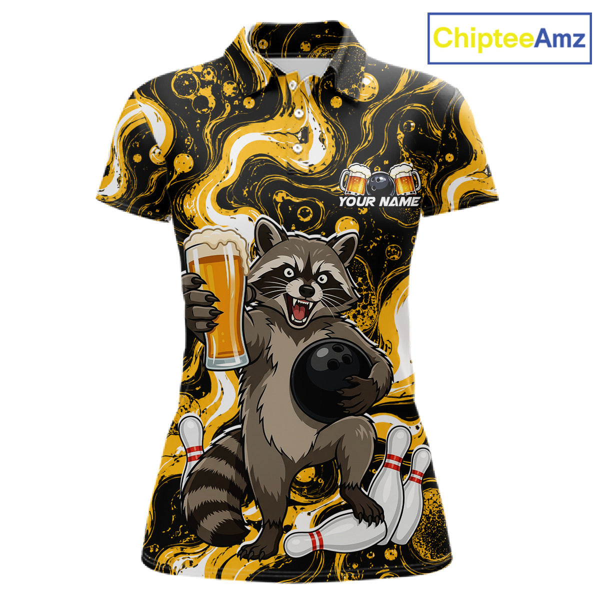 Custom Beer Raccoon Bowling Shirt for Women Bowling Polo & 1/4 Zip Bowling Team Shirts HNT311