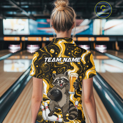 Custom Beer Raccoon Bowling Shirt for Women Bowling Polo & 1/4 Zip Bowling Team Shirts HNT311