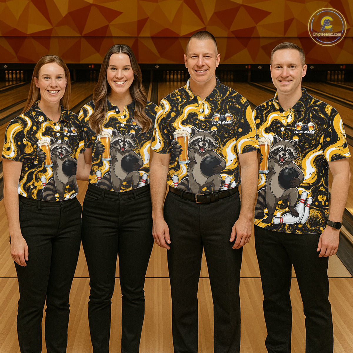 Custom Beer Raccoon Bowling Shirt for Men Bowling Polo & 1/4 Zip Bowling Team Shirts HNT311
