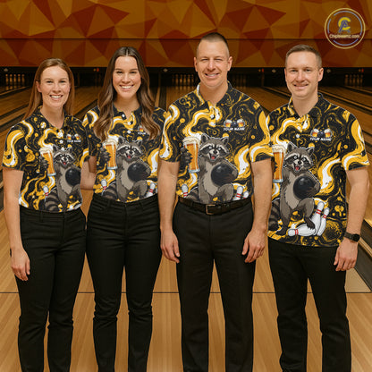 Custom Beer Raccoon Bowling Shirt for Women Bowling Polo & 1/4 Zip Bowling Team Shirts HNT311