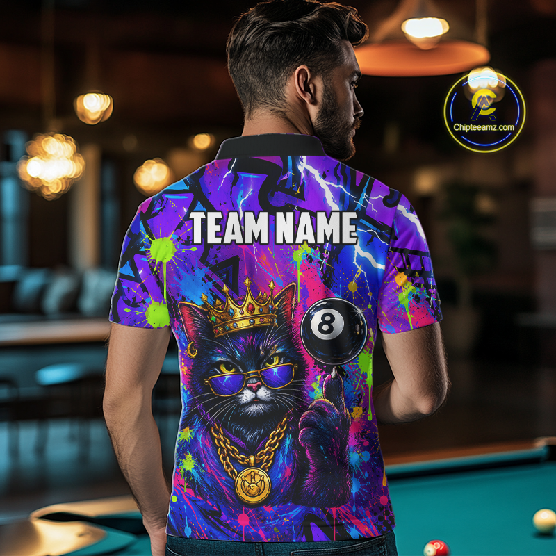Custom Funny Crown Cat 8 Ball Billiard Shirts for Men Billiard Team Jerseys Billiard League NNT249