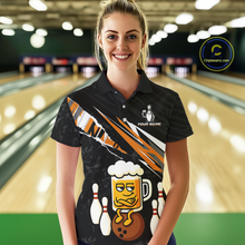 Load image into Gallery viewer, Custom Orange Funny Beer Bowling Jersey for Women Bowling Team Shirts Polo &amp; 1/4 Zip HNT170