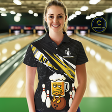 Load image into Gallery viewer, Custom Yellow Funny Beer Bowling Jersey for Women Bowling Team Shirts Polo &amp; 1/4 Zip HNT170