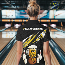 Load image into Gallery viewer, Custom Yellow Funny Beer Bowling Jersey for Women Bowling Team Shirts Polo &amp; 1/4 Zip HNT170