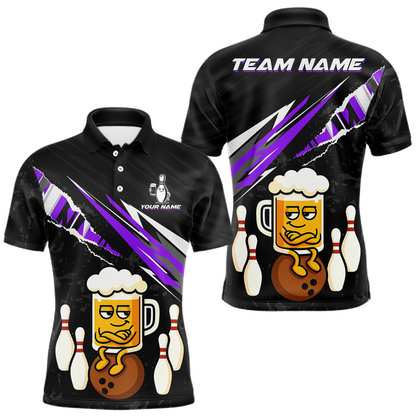 Custom Purple Funny Beer Bowling Jersey for Men Bowling Team Shirts Polo & 1/4 Zip HNT170