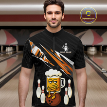Load image into Gallery viewer, Custom Orange Funny Beer Bowling Jersey for Men Bowling Team Shirts Polo &amp; 1/4 Zip HNT170