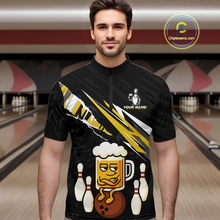 Load image into Gallery viewer, Custom Yellow Funny Beer Bowling Jersey for Men Bowling Team Shirts Polo &amp; 1/4 Zip HNT170